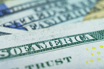 Word lettering America on dollar bill banknote