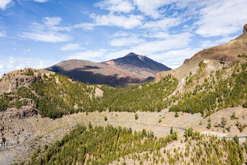 Aerial capture of the beautiful landscape of El Teide National Park, Tenerife