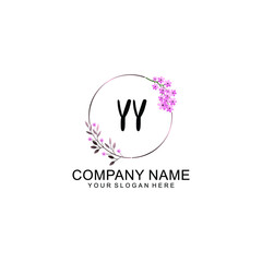 Initial YY Handwriting, Wedding Monogram Logo Design, Modern Minimalistic and Floral templates for Invitation cards
