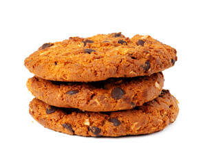 Stack of chocolate chip cookies isolated on white
