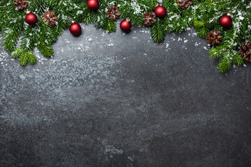 Christmas background with fir branches and decorations
