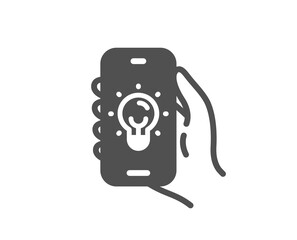 Electric app icon. Hand hold phone sign. Cellphone with screen notification symbol. Quality design element. Flat style electric app icon. Editable stroke. Vector