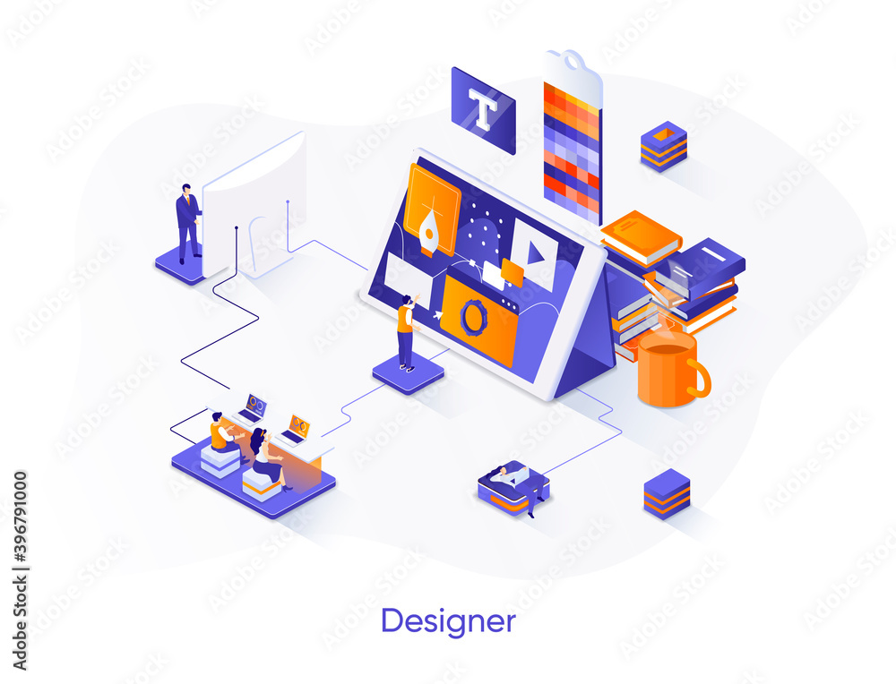 Leinwandbilder designer isometric web banner. website development, ui ux design isometry concept. product branding 
