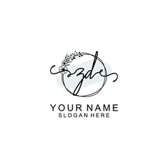 Initial ZD Handwriting, Wedding Monogram Logo Design, Modern Minimalistic and Floral templates for Invitation cards