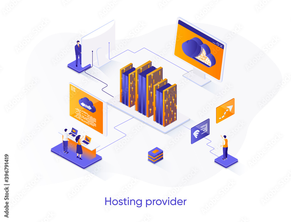 Fototapete hosting provider isometric web banner. website hosting service isometry concept. internet provider h