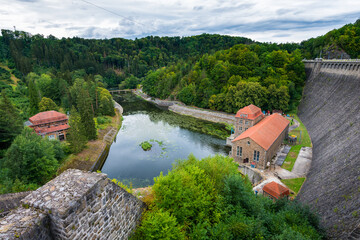 Dam on Bobr river and hydroelectric water power station in Pilchowice near Jelenia Gora in Poland © bubutu
