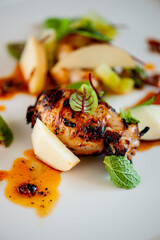 Grilled octopus. Fresh octopus seasoned with salt and pepper and saut&eacute;ed in olive oil, lemon juice and fresh herbs. Classic Italian fine dining restaurant appetizer.