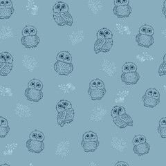 seamless pattern with cute owls silhouette for printing on paper, on textiles, for background