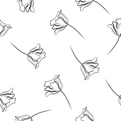 Elegant hand drawn flowers seamless pattern vector background.