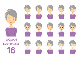 女性の表情イラスト16点セット