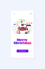 multi generation family in santa hats discussing during video call coronavirus quarantine concept new year christmas holidays celebration smartphone screen vertical vector illustration