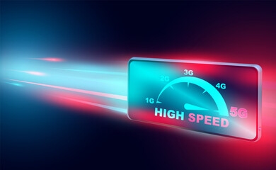 High Speed Internet Concept. 5G network on smartphone broadband networks speed. isometric flat design vector illustration