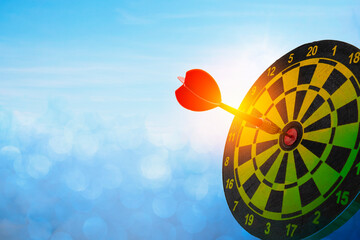 Background with symbol concept of business success achievement focus with red dart game aim and hit...