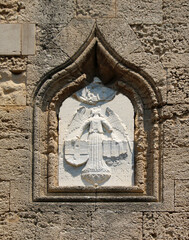 Coat of arms above Gate D'Amboise, fortifications of Rhodes, Rhodes Fortress, Old Town of Rhodes, Greece