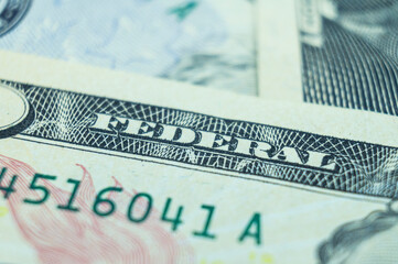 Imprint inscription federal on us dollar bill