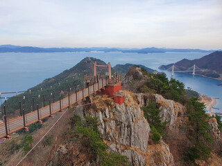 Suspension bridge in Jirisan Mountain of Saryangdo Island in South Korea (Near Tongyeong)