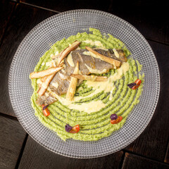 halibut fillet with cauliflower puree prepare a dish to create a menu
