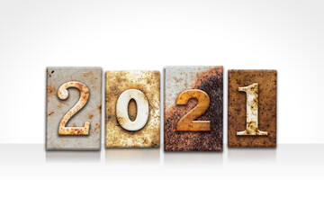 Year 2021 Written in Vintage Letterpress Block Type