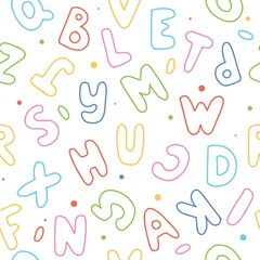 Cute cartoon letters seamless pattern. Colorful vector illustration