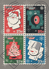 Christmas and New Year Postage Stamps, Season's Greeting Cards Postal Set 