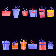Hand drawn colorful holiday New Year presents.