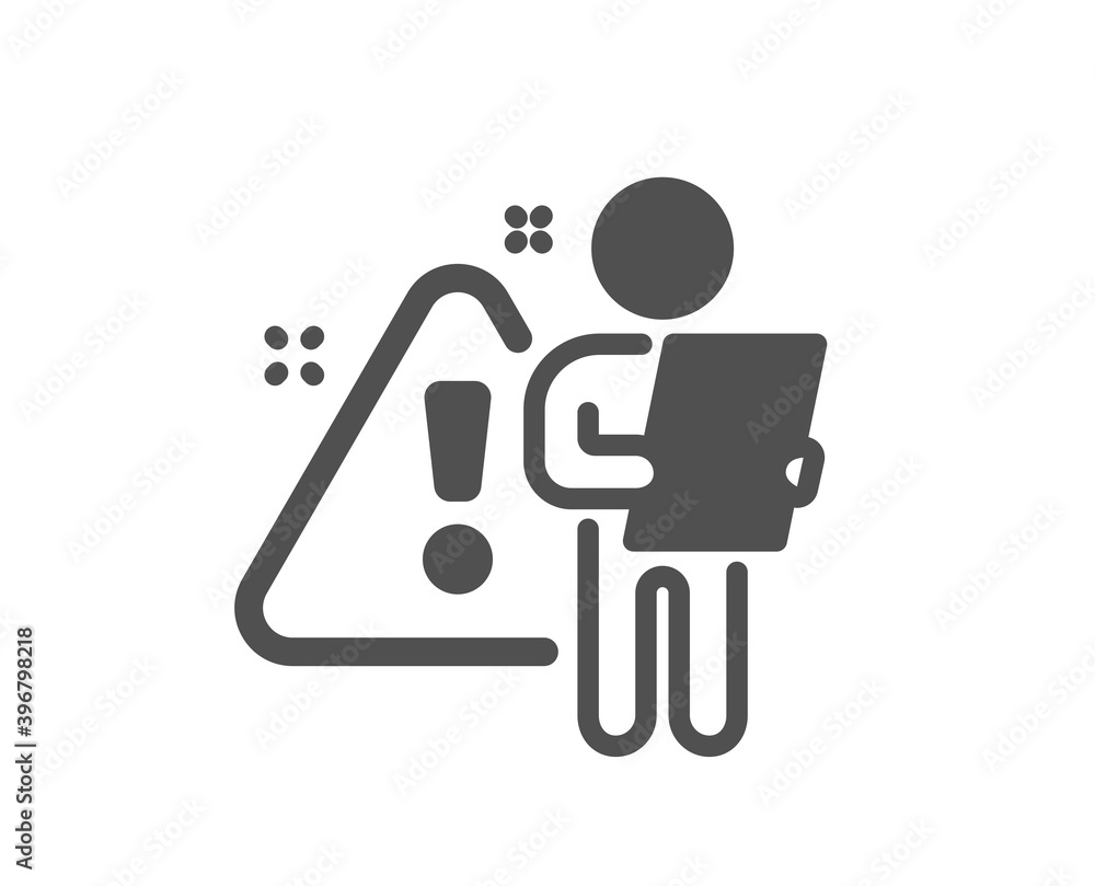 Poster search employee icon. interview warning sign. caution alert symbol. quality design element. flat sty