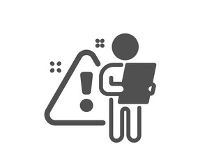 Search employee icon. Interview warning sign. Caution alert symbol. Quality design element. Flat style search employee icon. Editable stroke. Vector