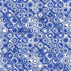 Azure blue dot circle linen texture background. Seamless spotted textile effect. Distressed indigo dye pattern. Coastal farmhouse beach decor, modern sailing fashion or soft furnishing repeat cloth
