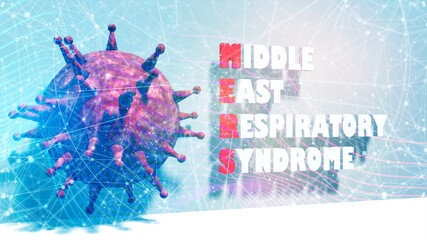 The Middle East Respiratory Syndrome coronavirus abstract model and acronym. 3D rendering