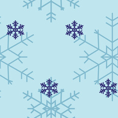 Snowflakes seamless pattern light blue background in Christmas time for wrapping paper or xmas letters. 
Holiday cards in a happy and warm house with cold snow outside.