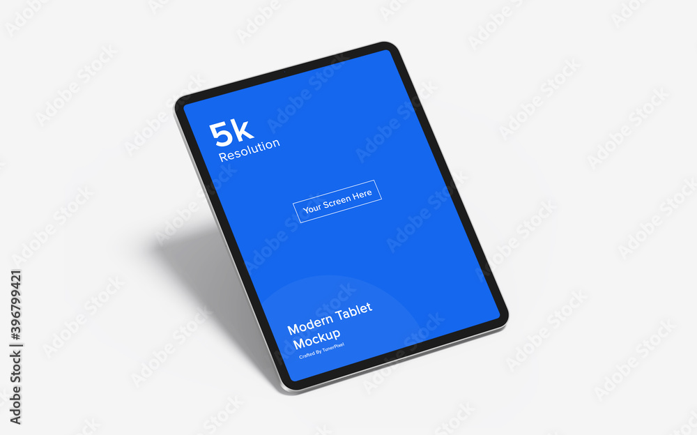 Wall mural tablet mockup | fully editable file, replaceable screen, separated shadow and background