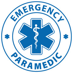 Paramedic text and blue Star of Life symbol rubber stamp icon isolated on white background. Emergency Medical service symbol.