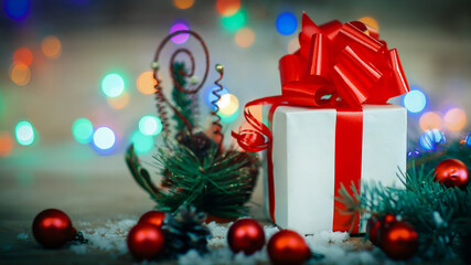 Christmas card. gift box on Christmas background