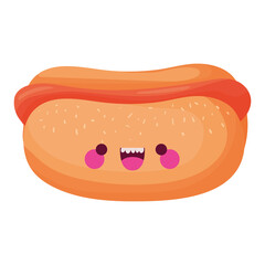kawaii hot dog on white background