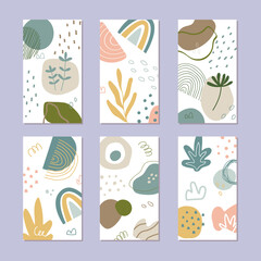 Set of abstract story backgrounds. Hand drawn natural pattern in trendy style. 