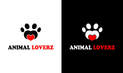 Love & Cat or Dog Paw Print, Pet Logo Design Template