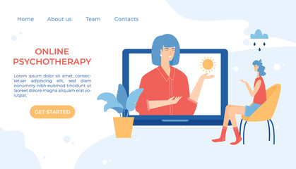 Online psychotherapy concept. Psychological counseling. Vector illustration.