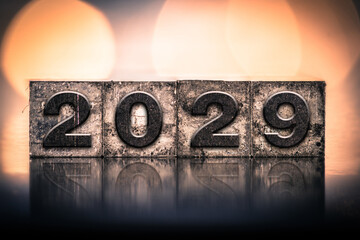 Year 2029 Written in Vintage Letterpress Block Type - obrazy, fototapety, plakaty