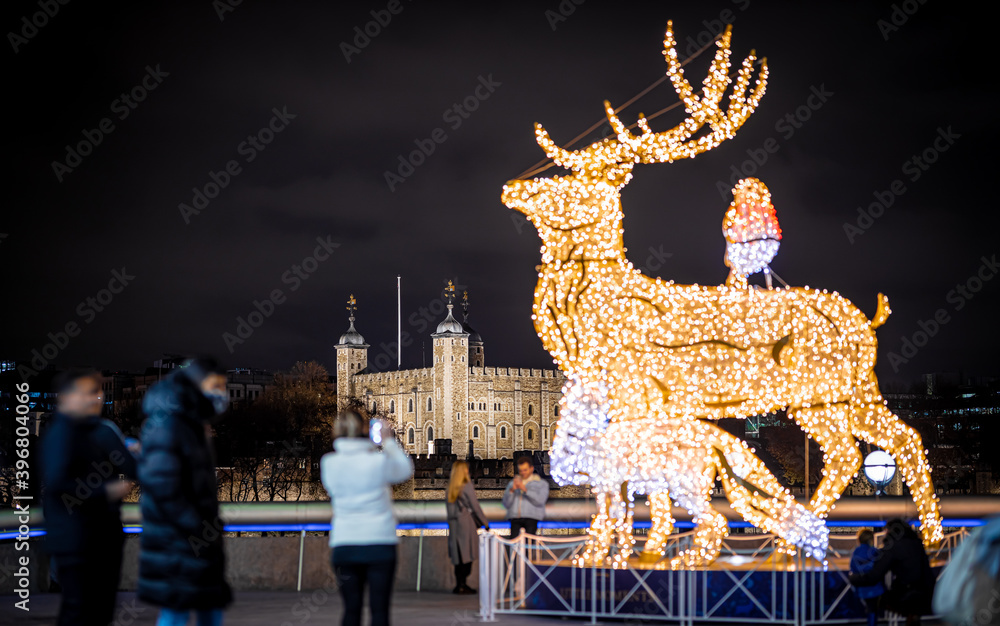 Wall mural View of Christmas decoration near the Tower bridge in winter time, London, England