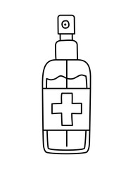 antibacterial bottle with a cross doodle line style icon