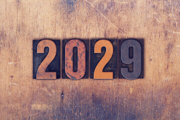 Year 2029 Written in Vintage Letterpress Block Type
