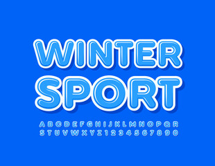 Vector blue logo Winter Sport. Modern style Font. Creative Alphabet Letters and Numbers set