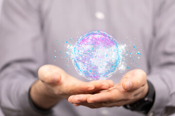 Businessman using data network with his fingers.