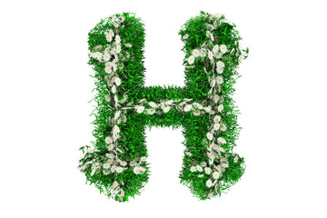 Letter H of Green Grass And Flowers. 3d rendering