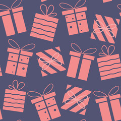 Obraz premium Gift box seamless pattern on payne gray background