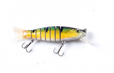 Close up product image of a fishing lure on white background