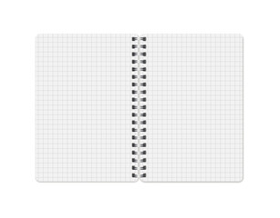 Vector Realistic opened Notepad in a cage. Notebook with vertical pages and metal springs. Copybook, booklet, journal, organizer, diary. Empty white mockup. EPS10.