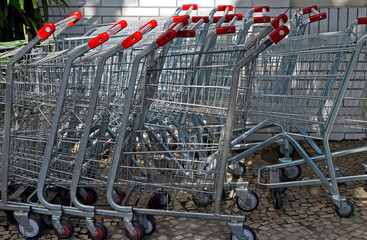 Grocery carts, a metal cart in a supermarket, Rio de Janeiro, Brazil