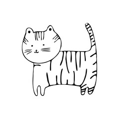 Isolated black and white vector illustration design of a lined abstract cute tiger cat