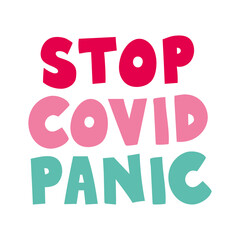 stop covid panic lettering doodle flat style icon